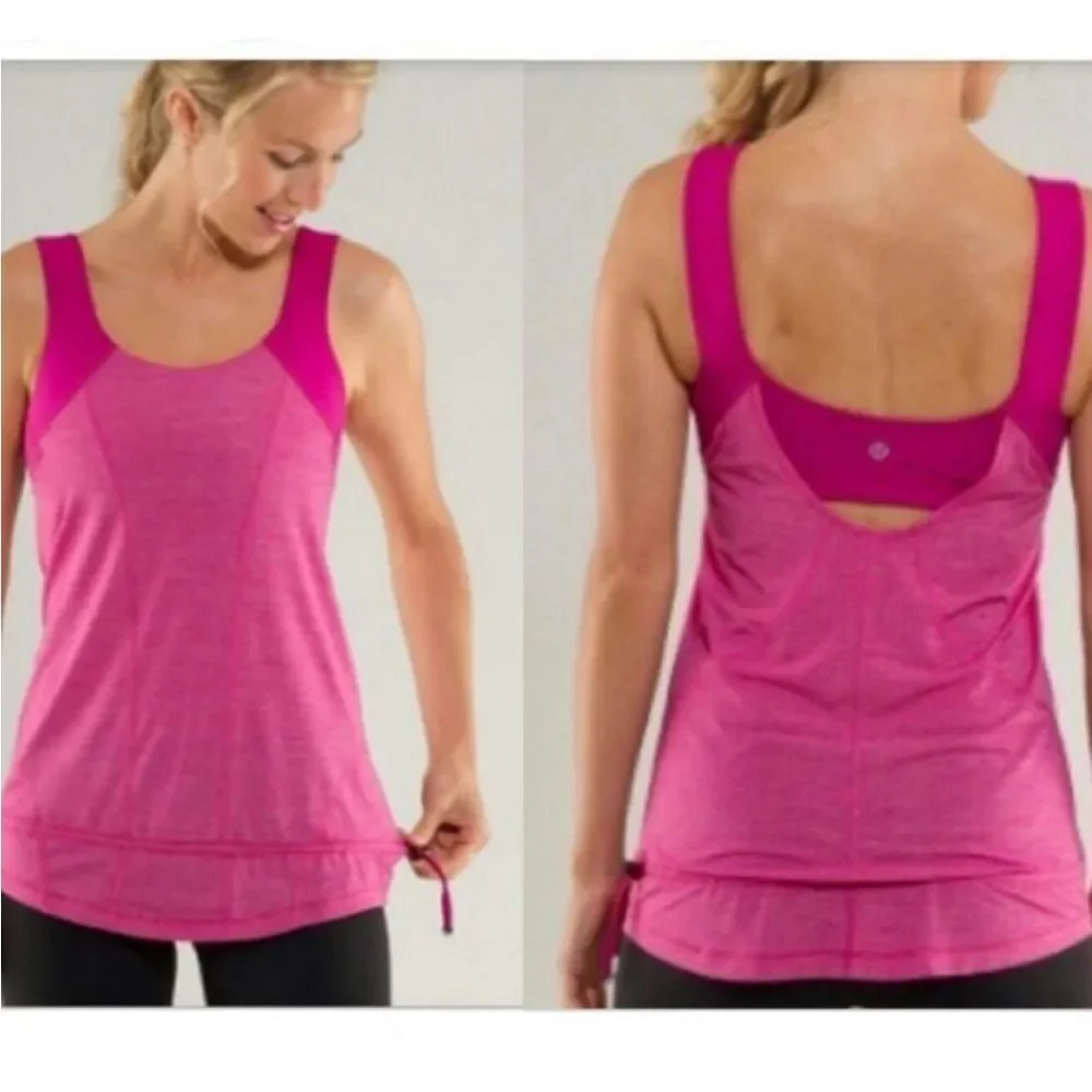 Lululemon Run For Your Life pink Tank w/ Built in bra, heathered raspberry SZ 6